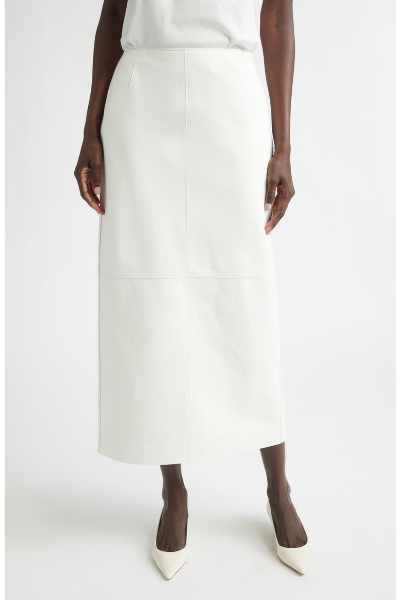 Glove Leather Midi Pencil Skirt, Main, color, WHITE