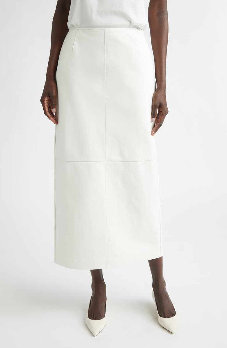 Lafayette 148 New York Glove Leather Midi Pencil Skirt, Main, color, White