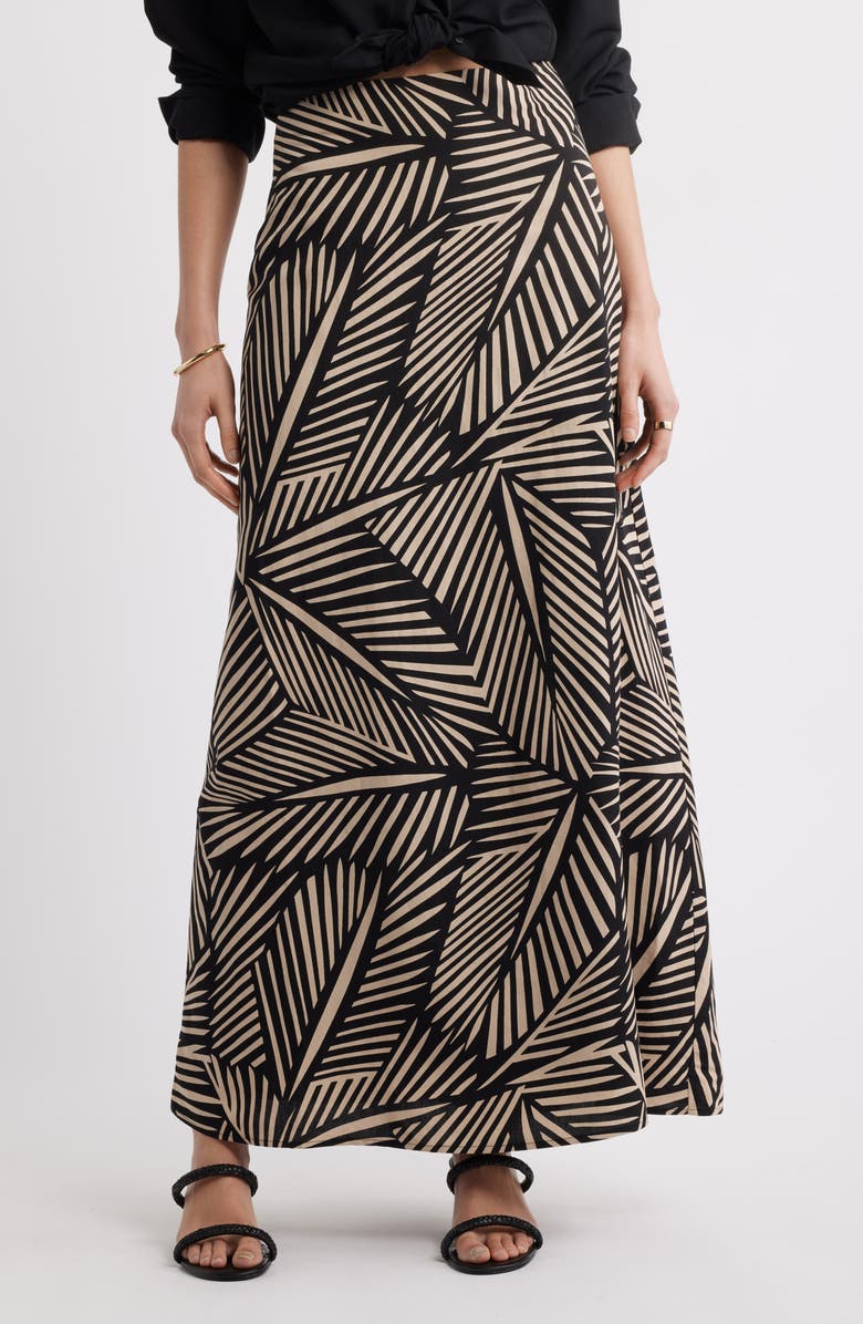 Nordstrom A-Line Maxi Skirt, Main, color, Black- Beige Palm Print