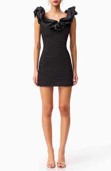 Paloma Satin Ruffle & Floral Jacquard Cocktail Minidress