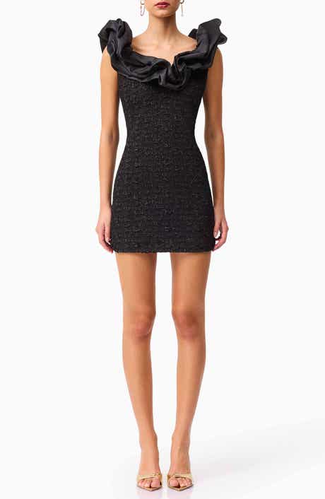Elliatt Paloma Satin Ruffle & Floral Jacquard Cocktail Minidress