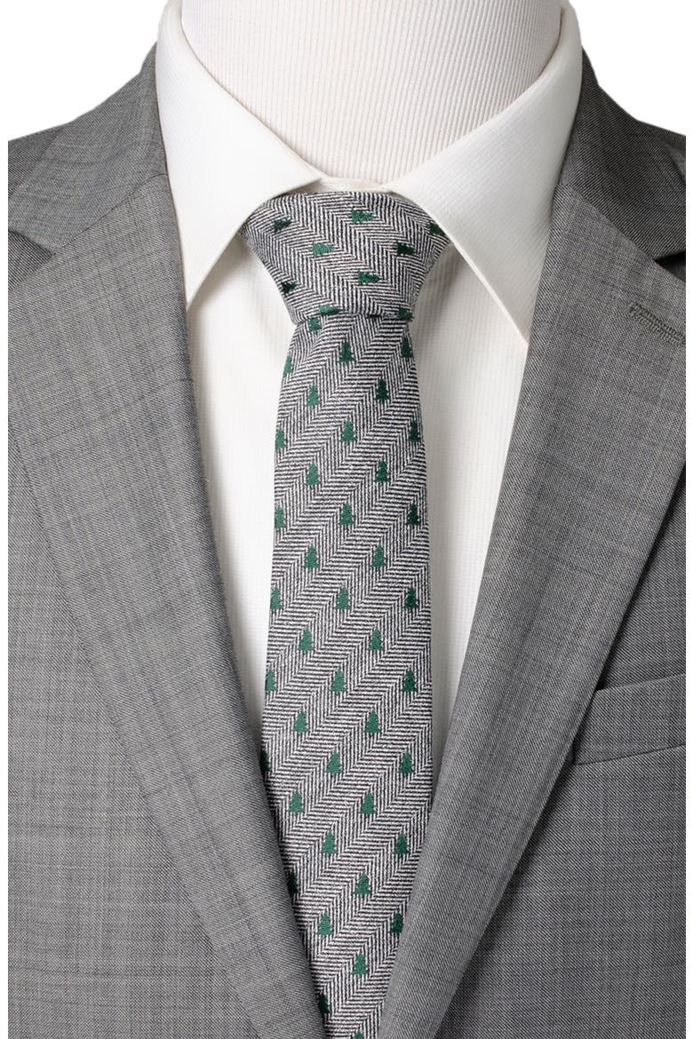 Holiday Tree Silk & Linen Blend Herringbone Tie, Alternate, color, GRAY