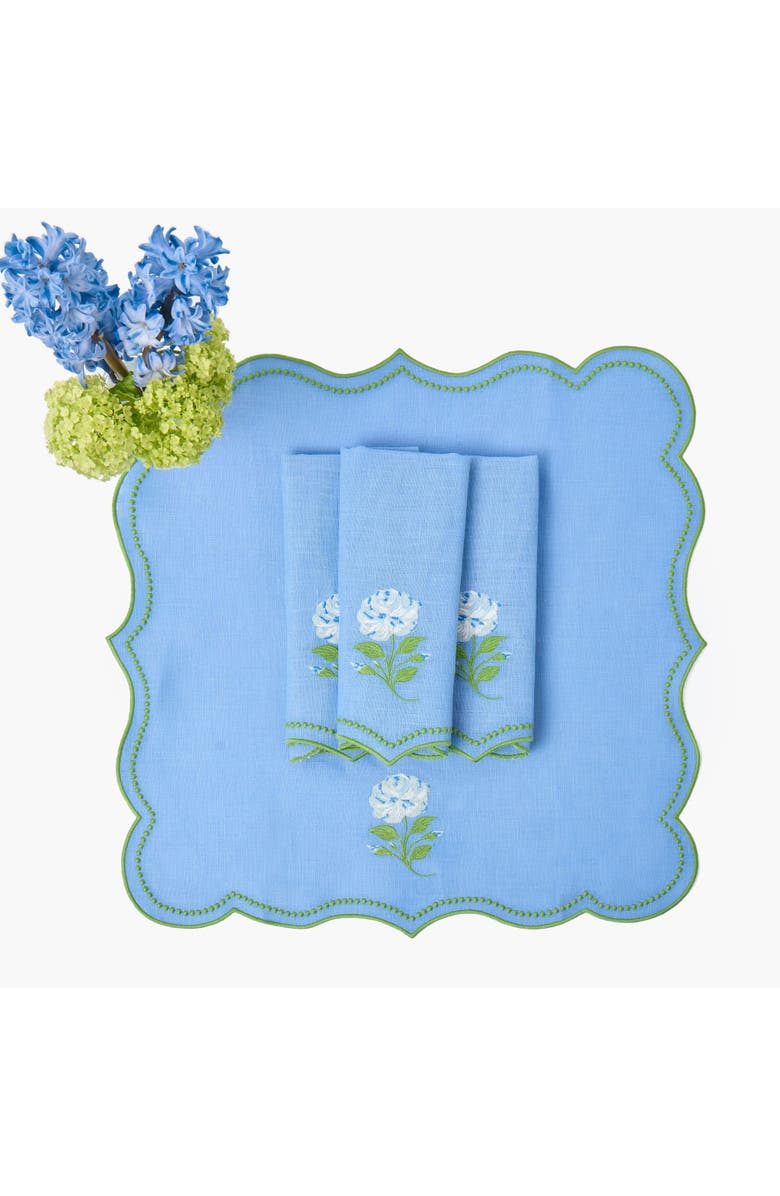 Mrs. Alice Rose Embroidered Linen Napkins, Main, color, Blue