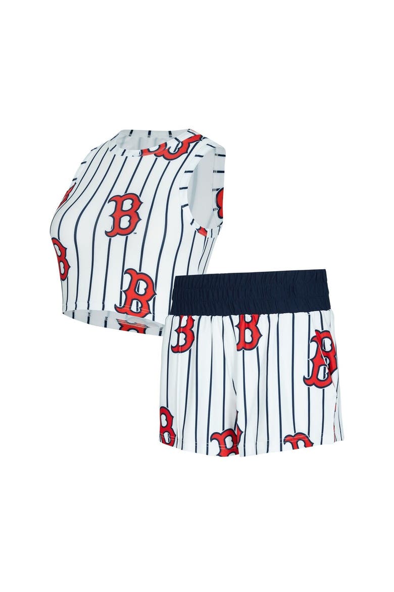 Women's Concepts Sport  White Boston Red Sox Pinstripe Record Tank & Short Set, Alternate, color, White