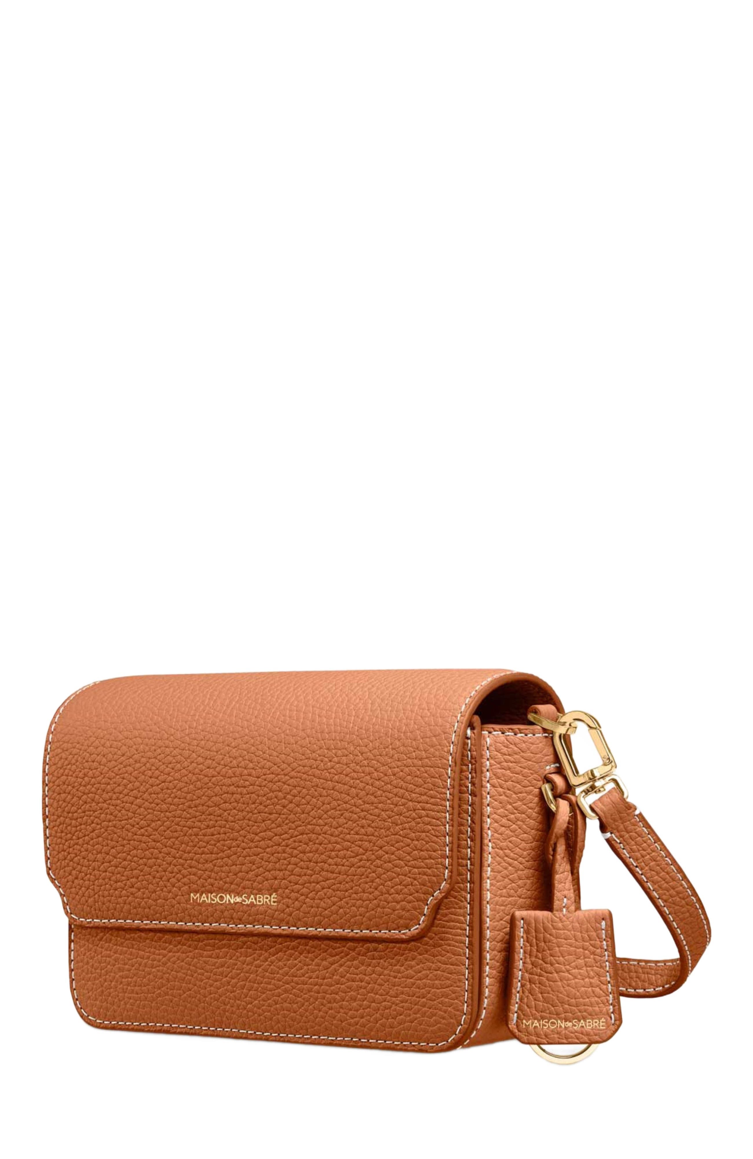 Mini Leather Flap Bag, Alternate, color, Pecan Brown
