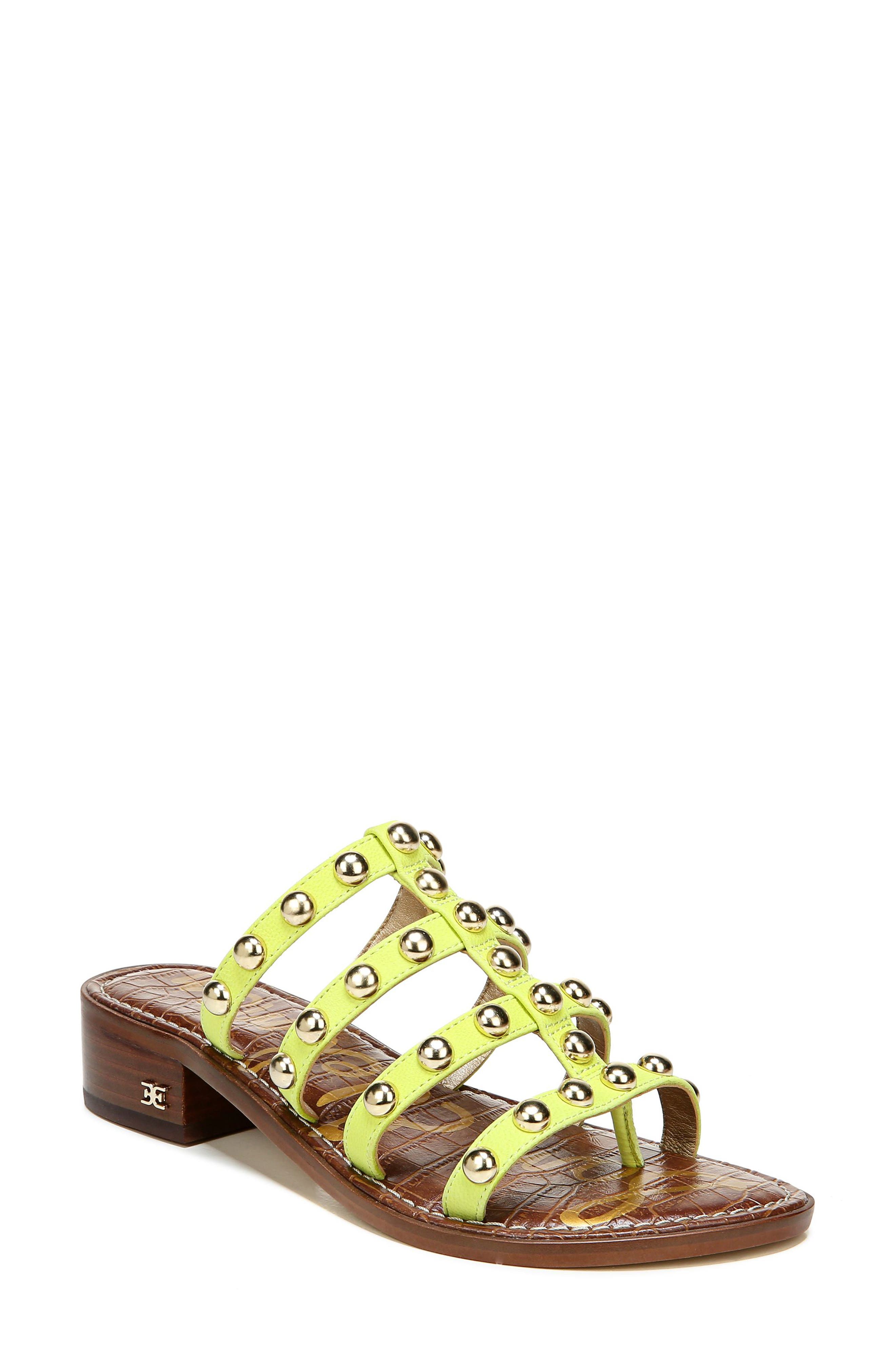 Juniper Studded Gladiator Slide Sandal, Main, color, LIME COCKTAIL LEATHER