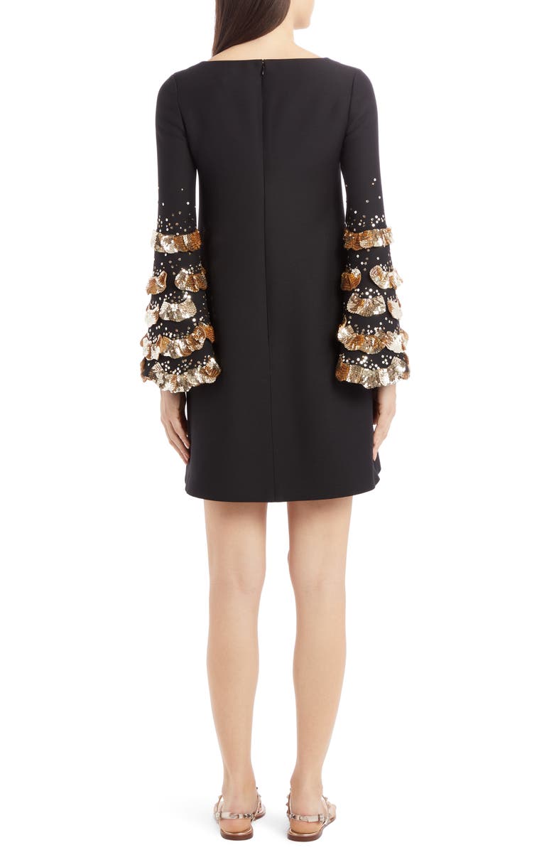 Valentino Sequin Bell Sleeve Wool & Silk Shift Dress, Alternate, color, 