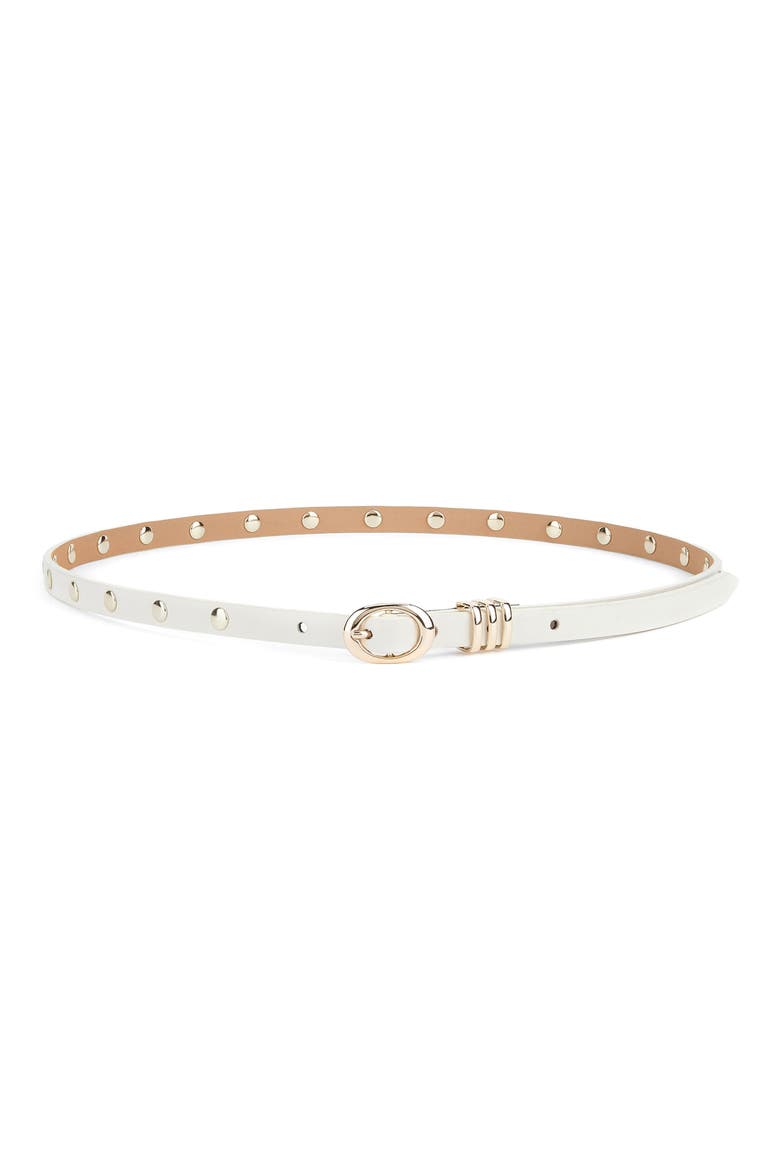 Skinny Studded Leather Belt, Main, color, VANILLA