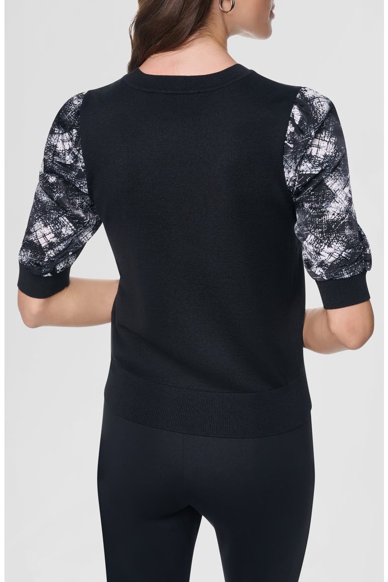 Print Twist Sleeve Mixed Media Sweater, Alternate, color, BLACK/ REFRACTED