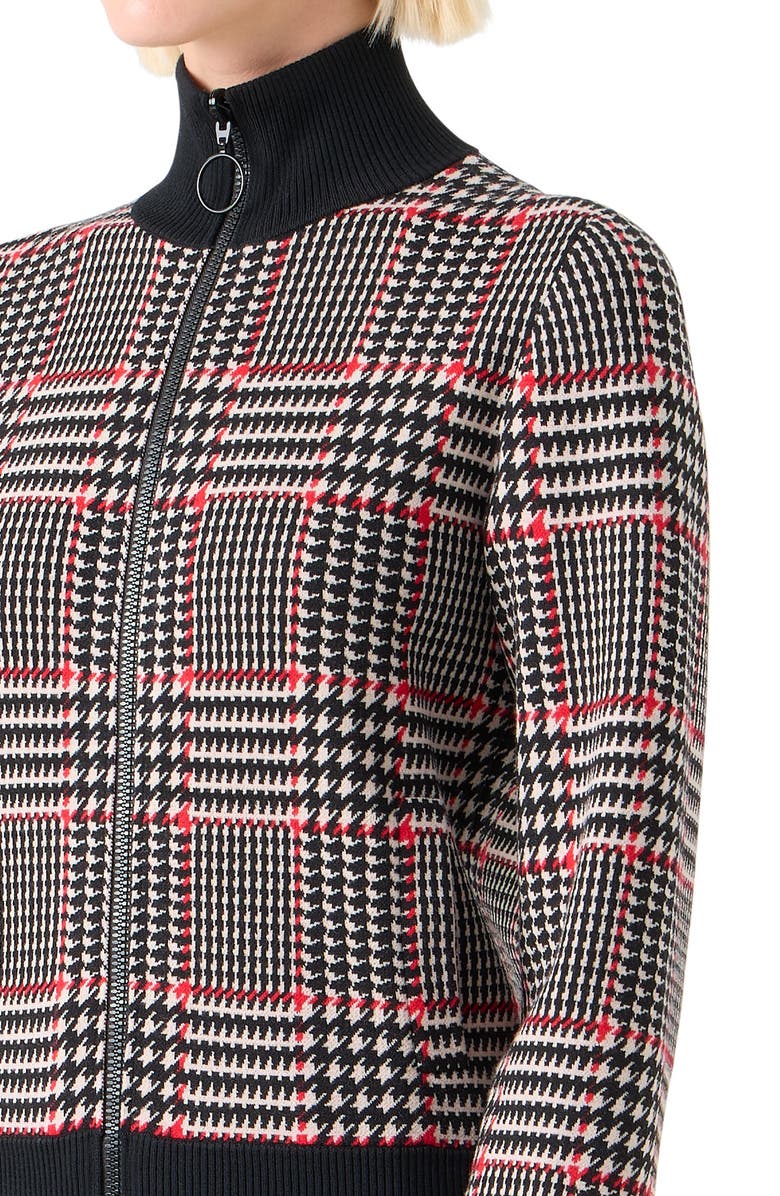 Akris punto Houndstooth Check Virgin Wool & Cashmere Zip Cardigan, Alternate, color, Black-Vermillion-Cream