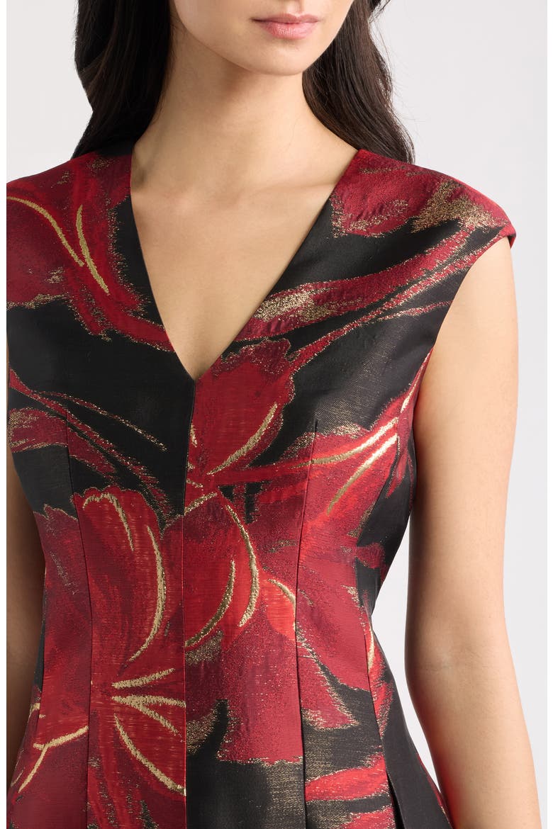 Floral Metallic V-Neck Midi Dress, Alternate, color, ANNE BLACK MULTI