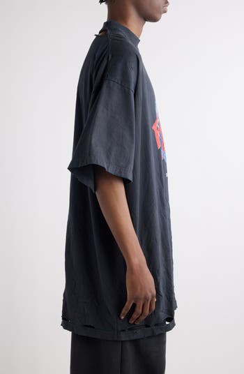 Planet Earth Distressed Oversize Cotton Graphic T-Shirt