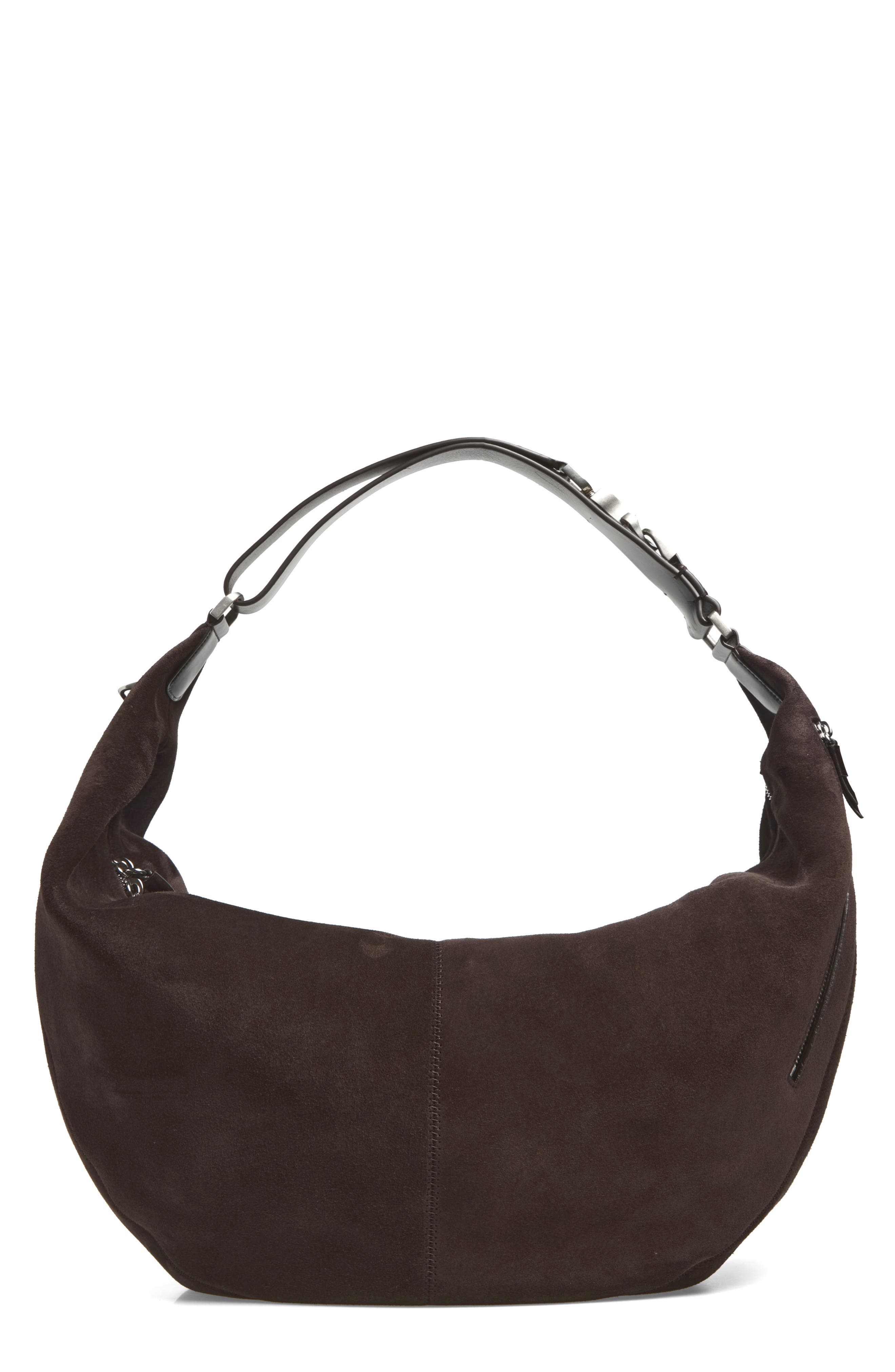 Quiver Clip Suede Bag, Main, color, EBONY BROWN