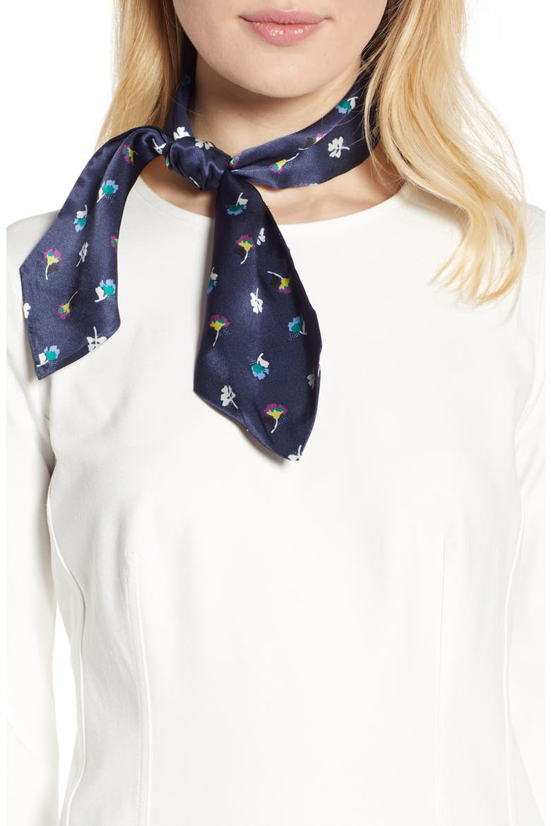 Floral Silk Tie Scarf, Main, color, NAVY CHARM FLORAL