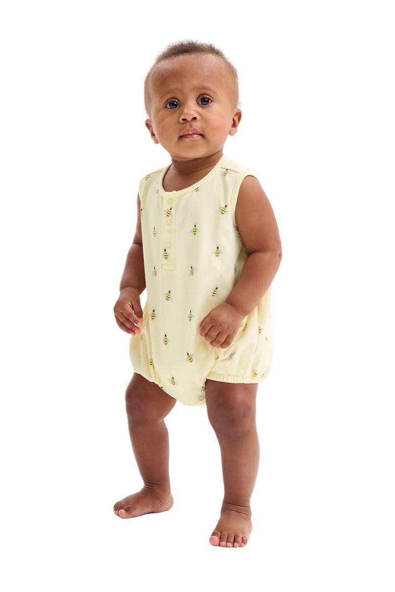 Baby Organic Henley Tank Shortie In Baby Bugs, Alternate, color, Light Banana Bumble Bees