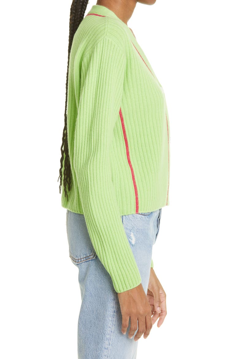 The Elder Statements Women's Rib Cashmere Cardigan, Alternate, color, CATERPILLAR W/ PETUNIA PINK