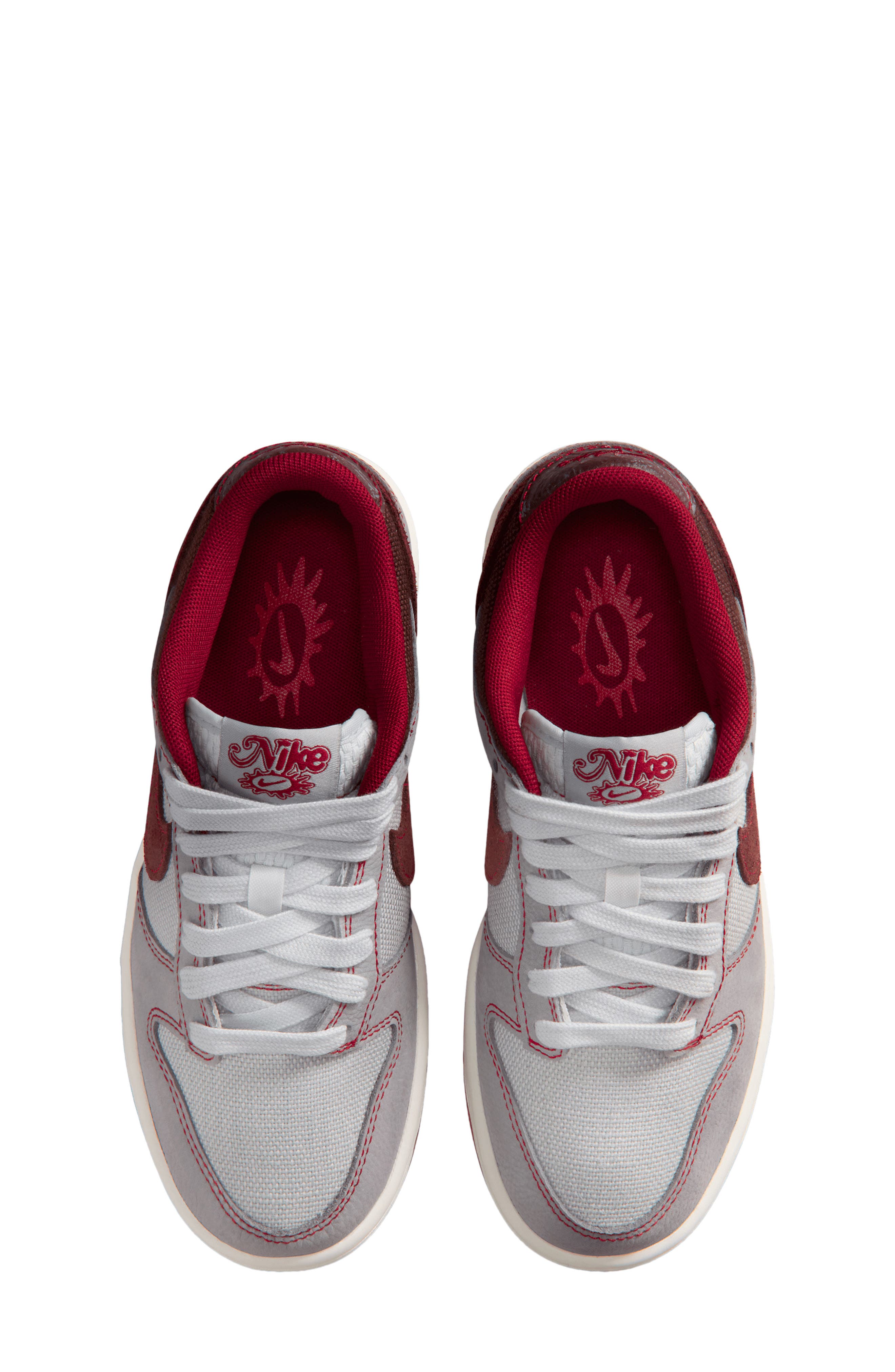 Nike Kids' Dunk Low Basketball Sneaker, Alternate, color, Platinum/ Grey/ Red/ Burgundy