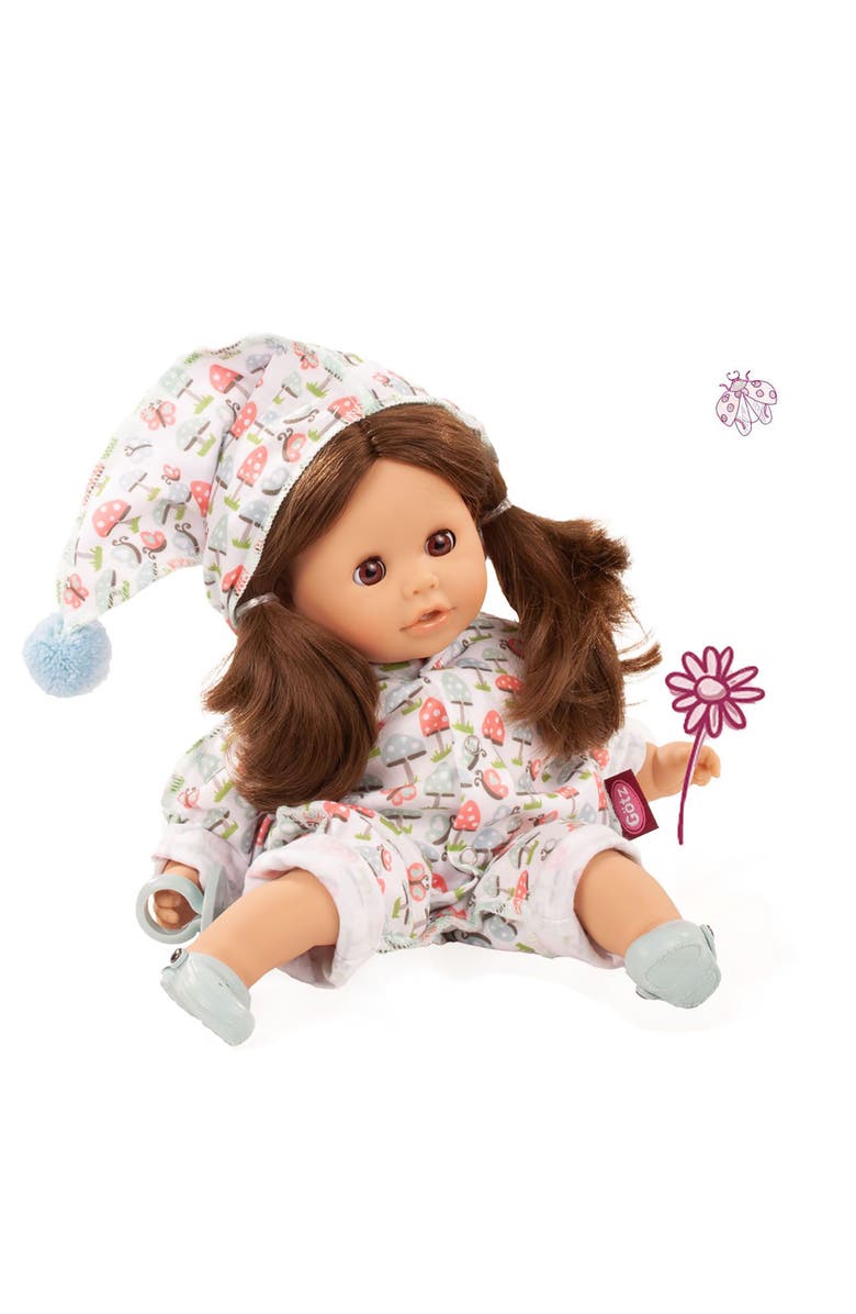 Gotz Cosy Aquini 13" Lucky Mushroom Soft Cloth Brunette Baby Doll, Alternate, color, Multicolored