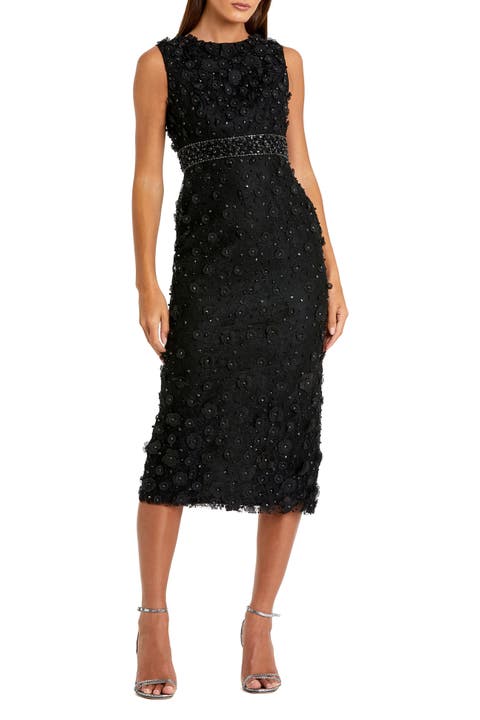 Petite Floral Applique Midi Sleeveless Sheath Dress