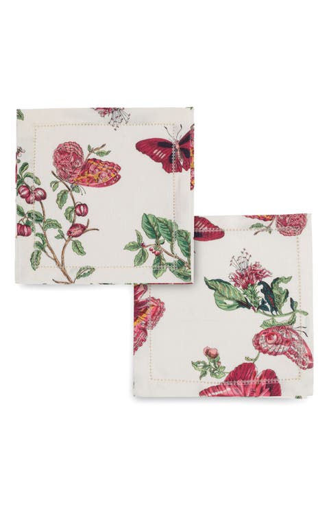 Baudin Butterfly Set of 4 Linen Cocktail Napkins