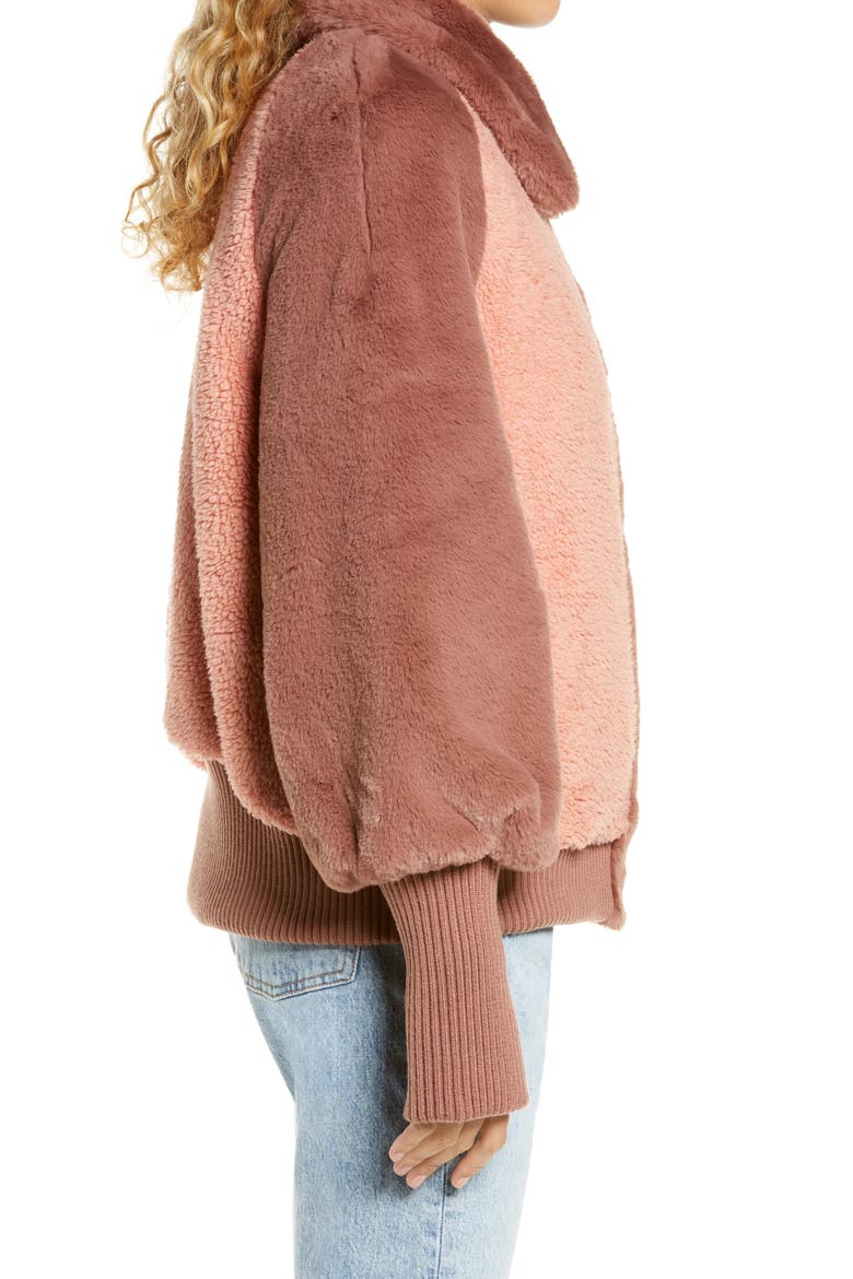 Augusta Faux Fur & Faux Shearling Baseball Jacket, Alternate, color, FIREWOOD