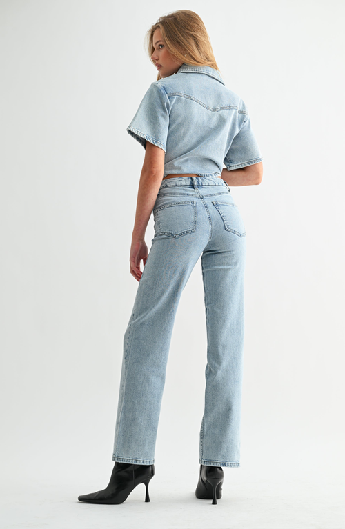 Jemina Denim High Rise Hidden Waistband Straight Leg Jeans In Blue