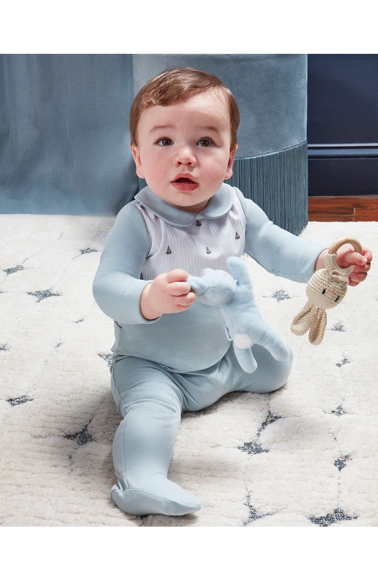 MiniMoi Baby Boys Pintuck Cotton Footie, Alternate, color, Blue