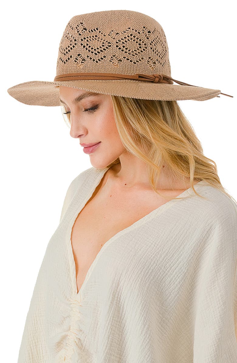 MARCUS ADLER Open Knit Wide Brim Panama Hat, Alternate, color, Dark Tan
