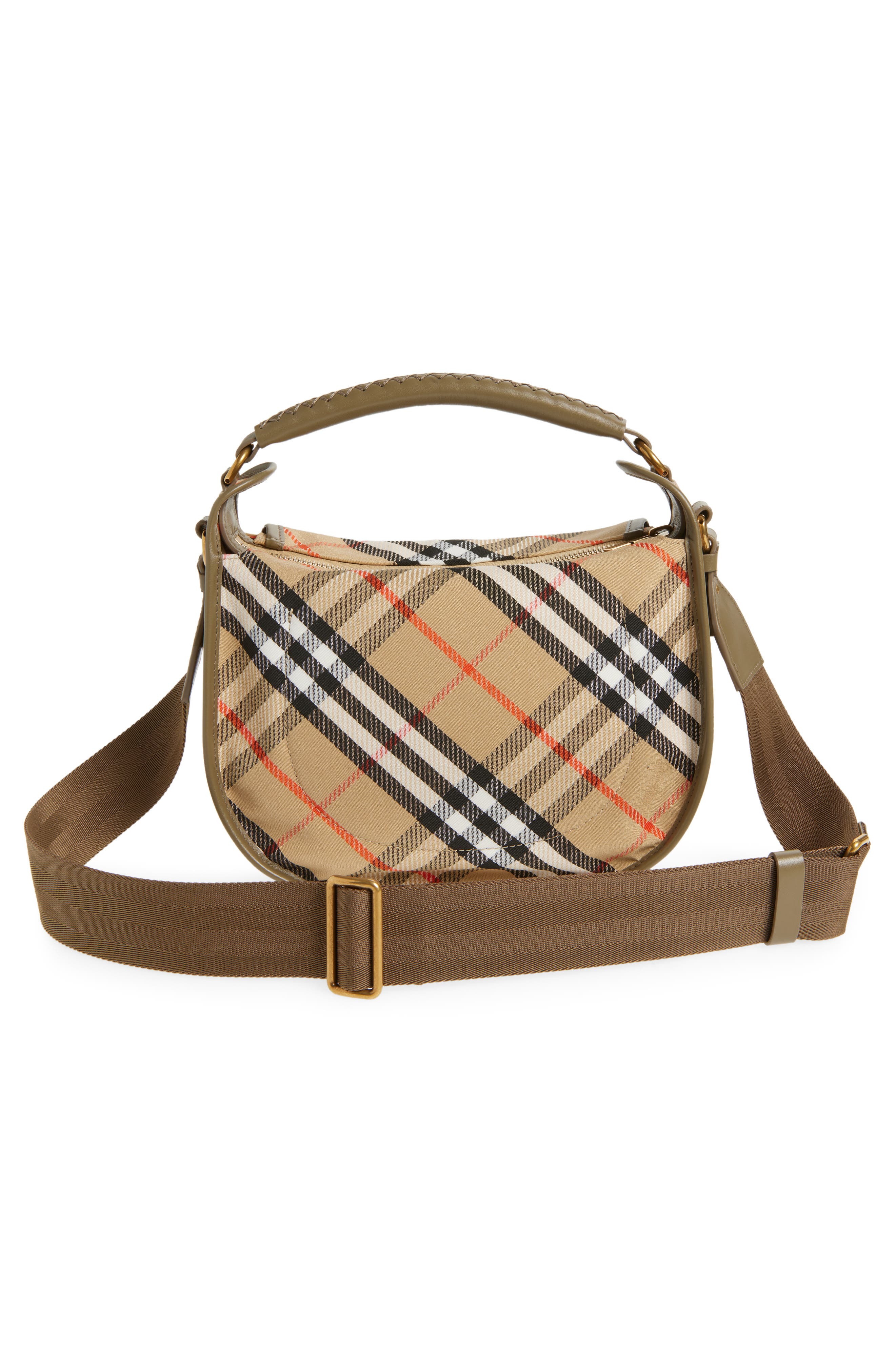 Burberry Small B Clip Check Messenger Bag, Alternate, color, Sand