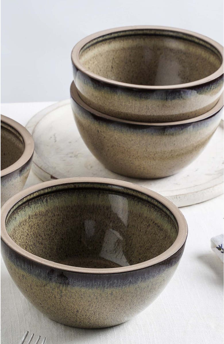 Stone Lain Tina Stoneware 4-Piece Bowl Set, Alternate, color, Green And Beige