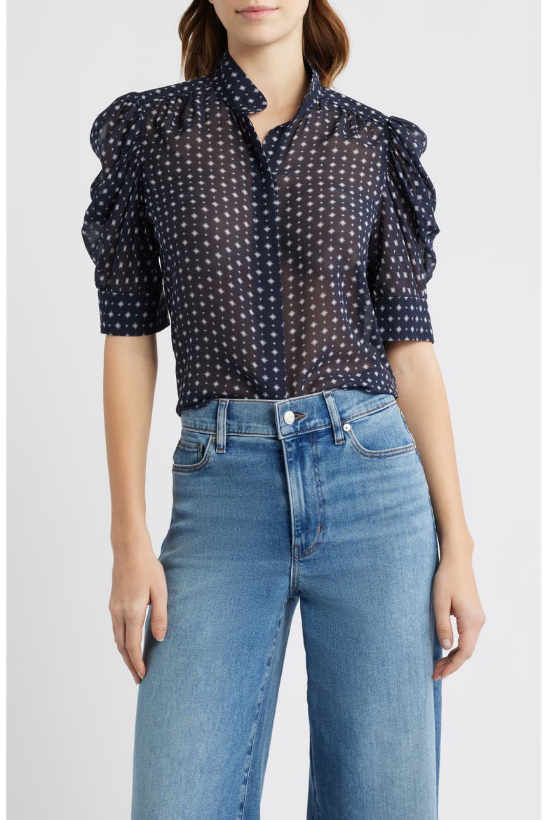 Gillian Print Silk Button-Up Shirt, Main, color, NAVY MULTI
