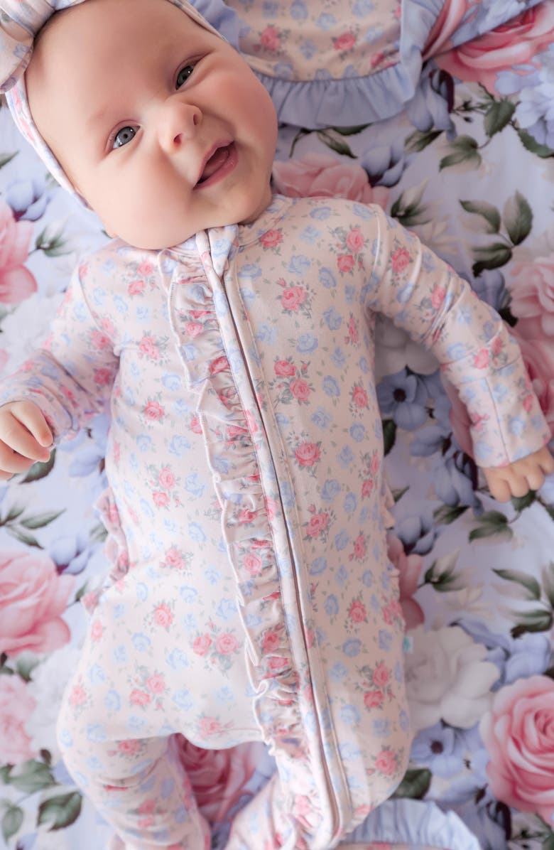 Posh Peanut Ruffle Zip Footie, Alternate, color, Pink