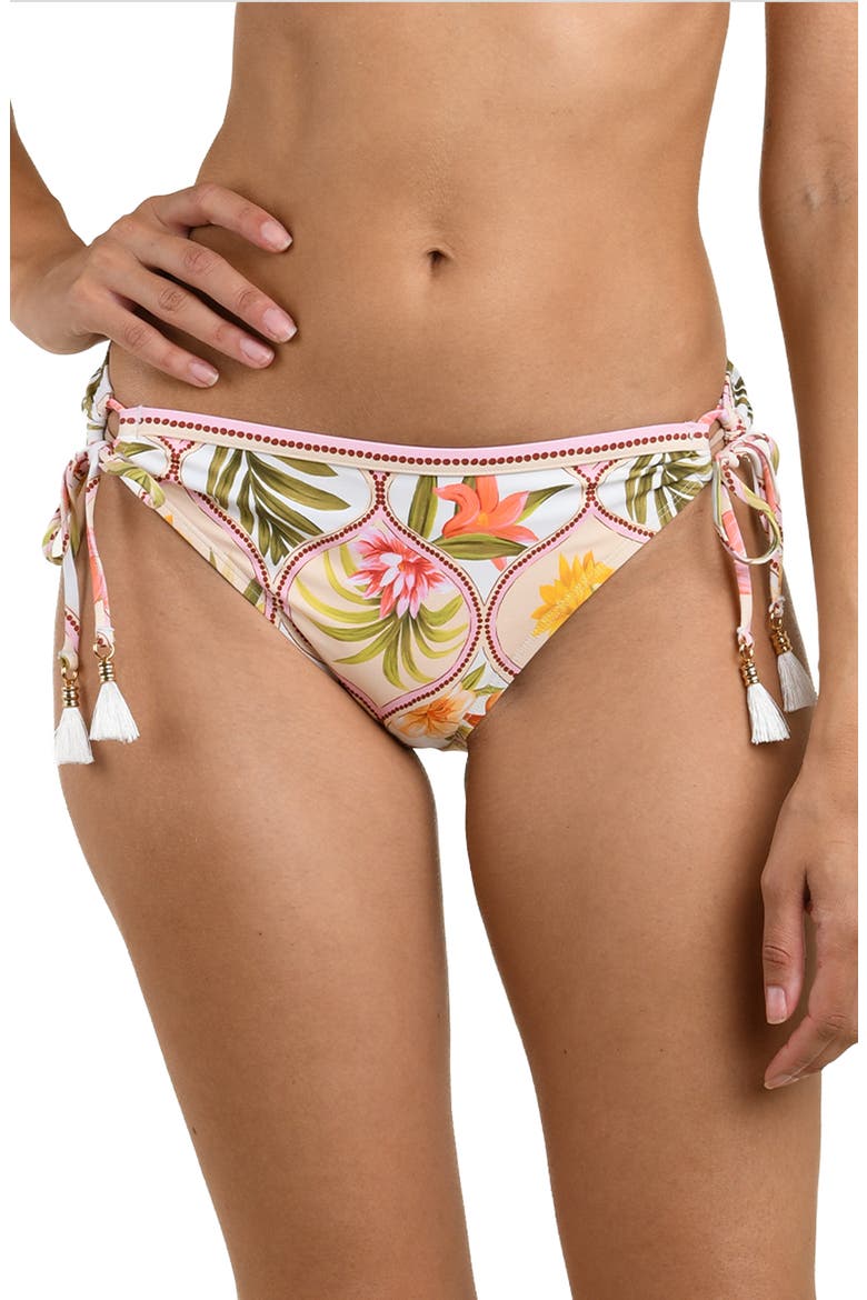 Palm Adjustable Loop UPF 50+ Hipster Bikini Bottoms, Main, color, WHITE MULTI