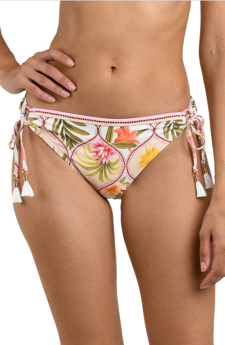 La Blanca Palm Adjustable Loop Hipster Bikini Bottoms, Main, color, White Multi