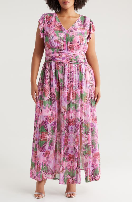 CIEBON Cap Sleeve Maxi Dress in Pink 