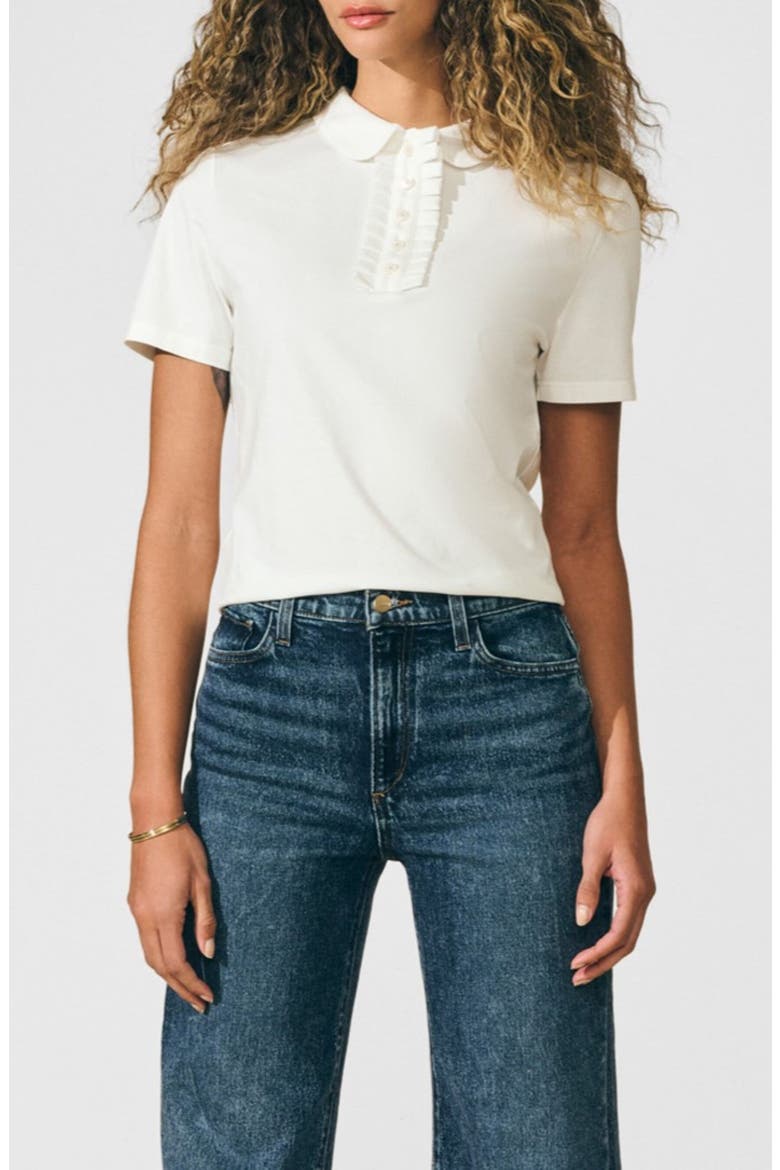Cotton Ruffle Placket Polo, Main, color, WHITE