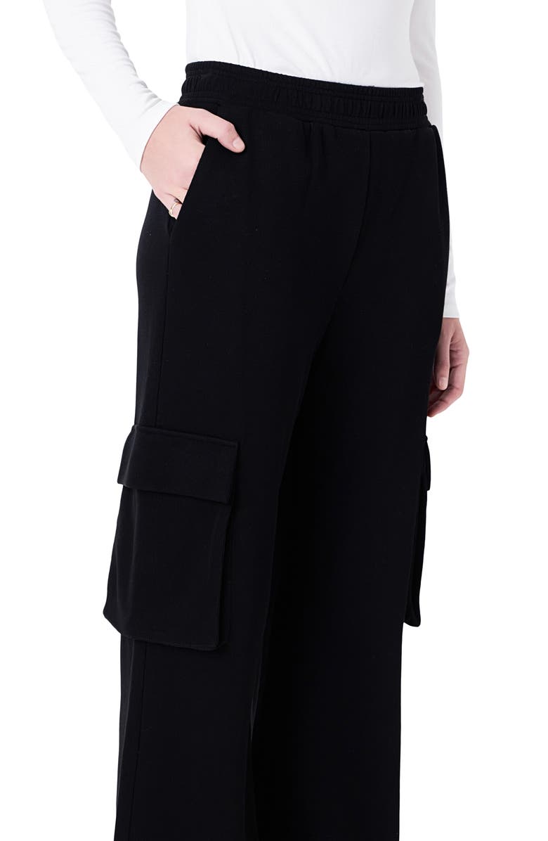 Grey Lab Stretch Cotton Knit Wide Leg Pants, Alternate, color, Black