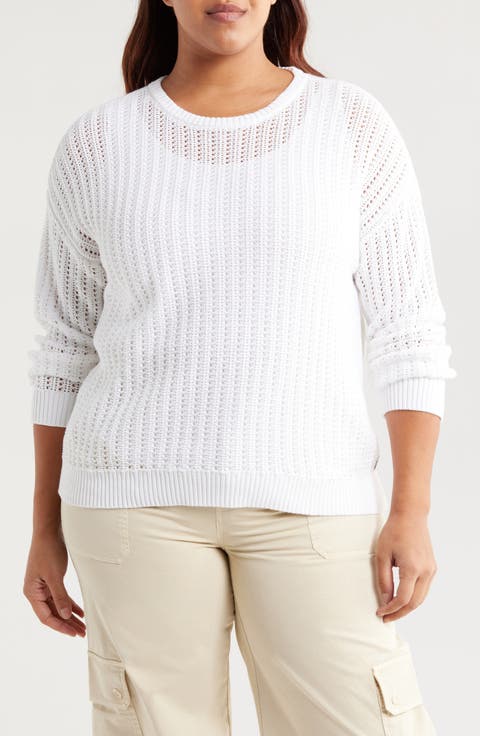 Open Stitch Cotton Sweater (Plus)