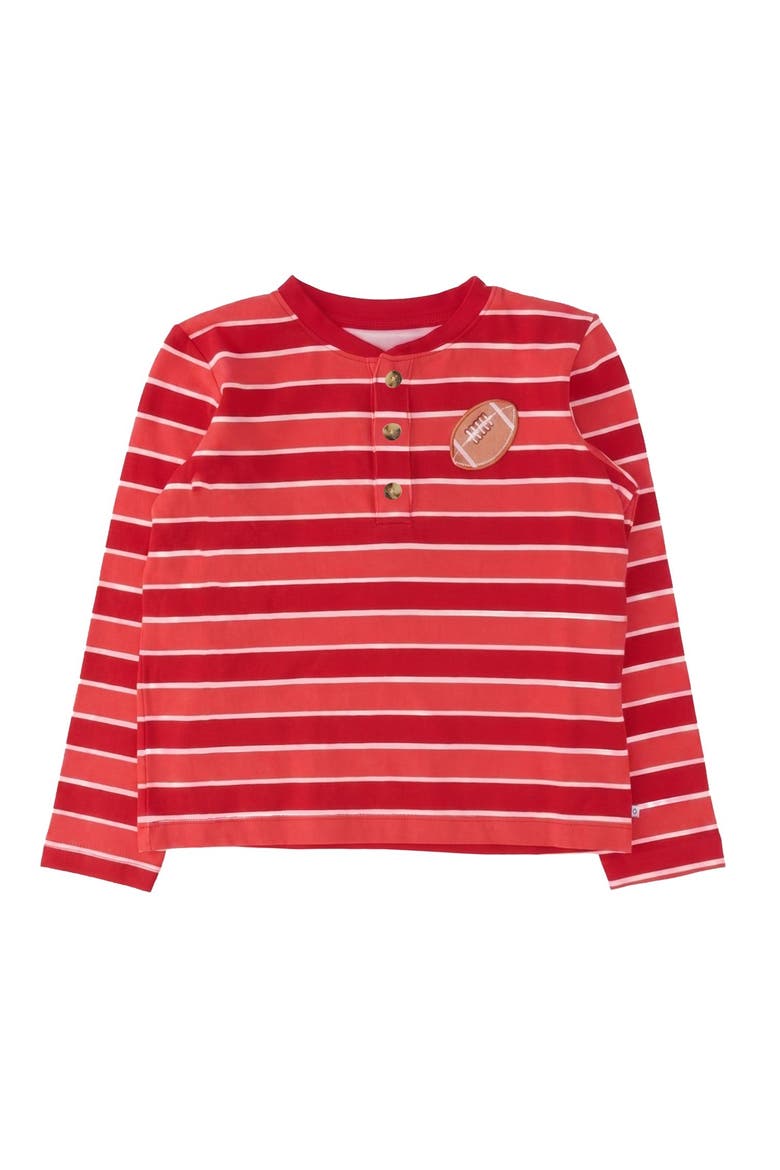 Knit Long Sleeve Embroidered Henley Tee, Main, color, Varsity Red Football Stripe