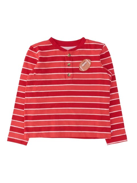 Knit Long Sleeve Embroidered Henley Tee