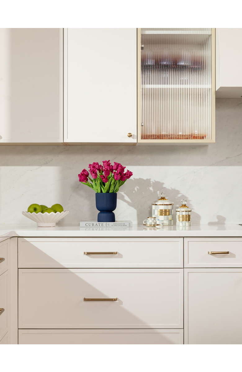 CocoBella Marigold RealTouch Tulip Pedestal Arrangement, Alternate, color, Fuschia