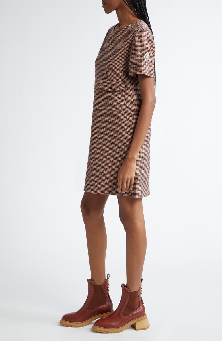 Moncler Houndstooth Check Virgin Wool Blend Dress, Alternate, color, 