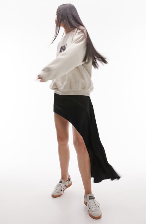 Asymmetric Drape Satin Skirt