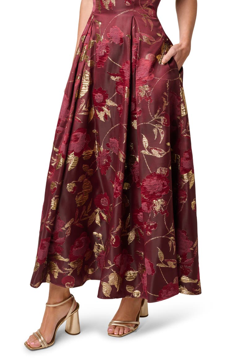 Off the Shoulder Fit & Flare Cocktail Dress, Alternate, color, BURGUNDY/ GOLD