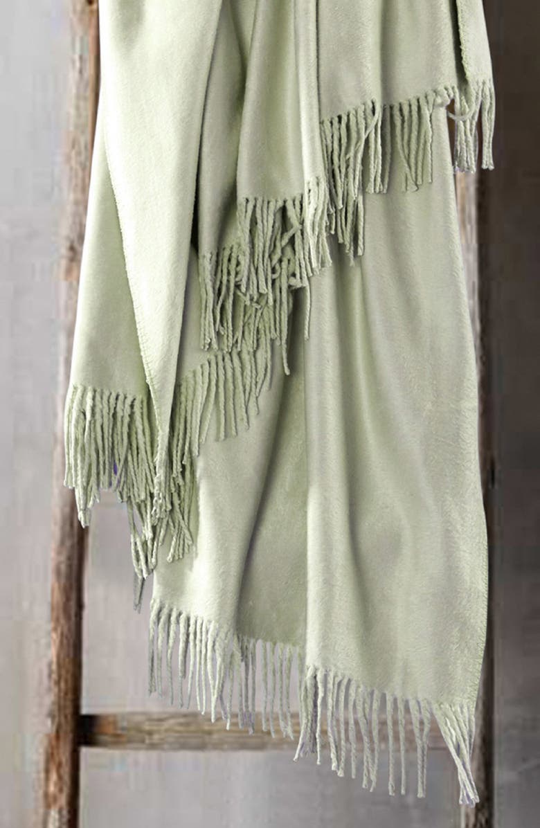MELANGE HOME Plaza Silk Fringe Throw Blanket, Alternate, color, Sage