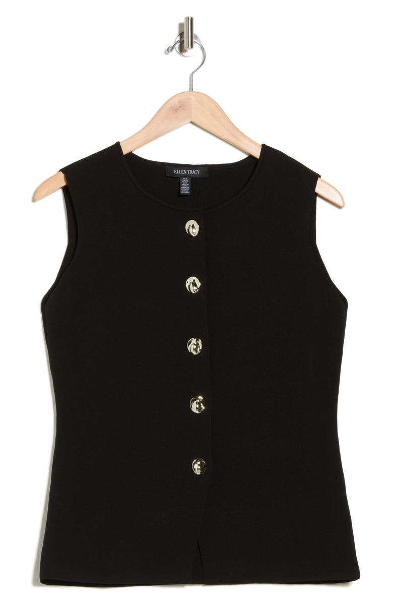 Ellen Tracy Button Front Sweater Vest, Alternate, color, Black