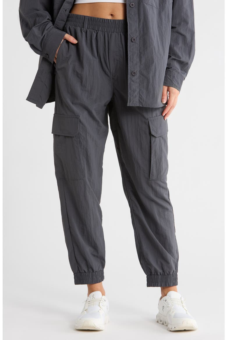 Crinkle Textured Cargo Joggers, Main, color, EBONY/ SHADOW BLACK