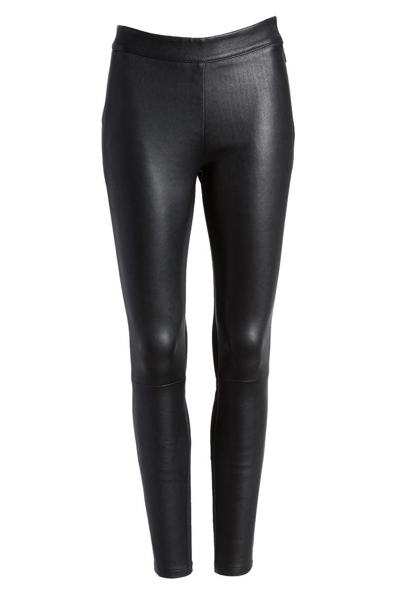 Valerie Mix Media Leather Leggings, Alternate, color, BLACK