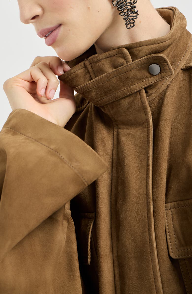 Brunello Cucinelli Couture suede safari jacket, Alternate, color, Brown