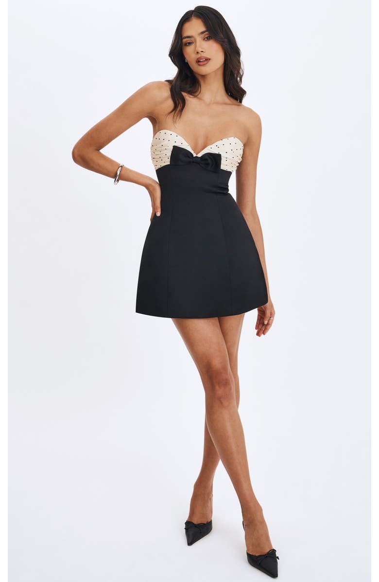 Miss Circle Florrie Polka Dot Sweetheart Mini Dress, Alternate, color, Black